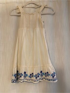 Old Navy Cream Sundress with Blue Floral Embroidery
